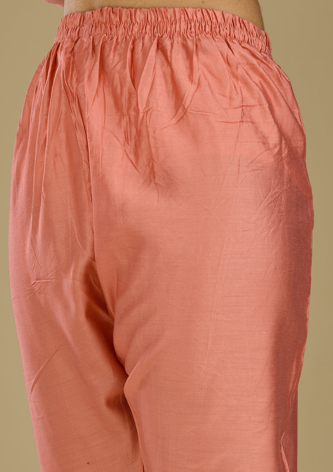 Peach Zariwork Semi Crepe Readymade Salwar Suit