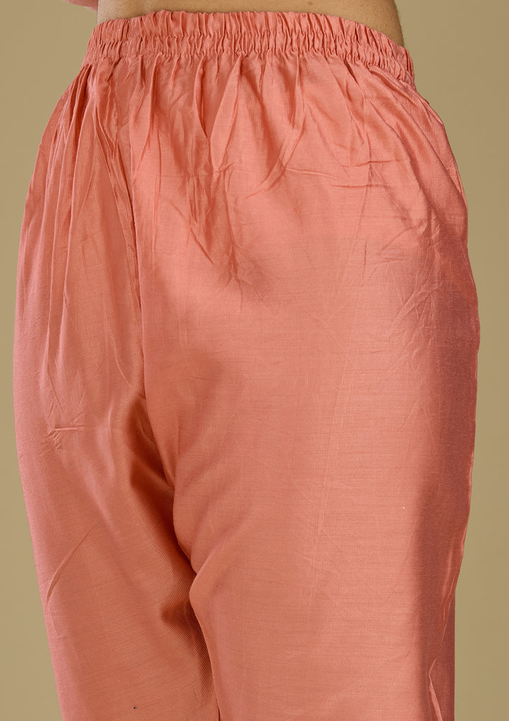Peach Zariwork Semi Crepe Readymade Salwar Suit