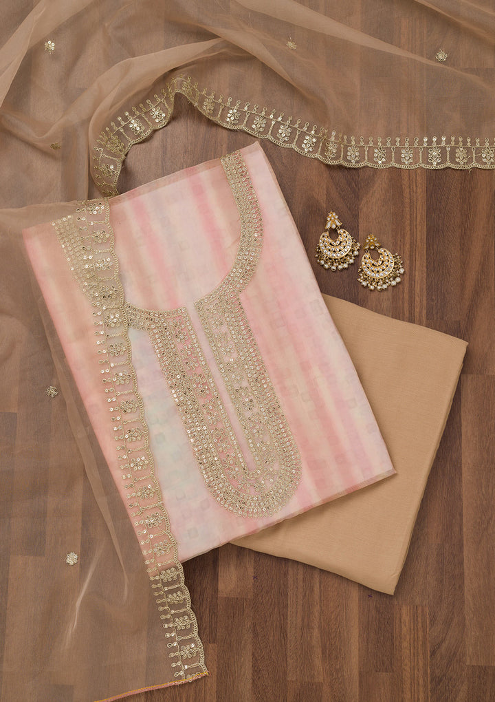 Peach Zariwork Semi Crepe Unstitched Salwar Suit