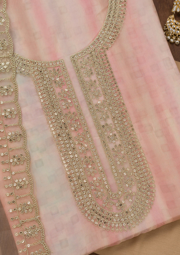 Peach Zariwork Semi Crepe Unstitched Salwar Suit