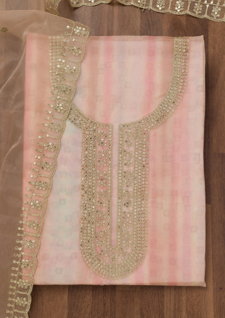 Peach Zariwork Semi Crepe Unstitched Salwar Suit