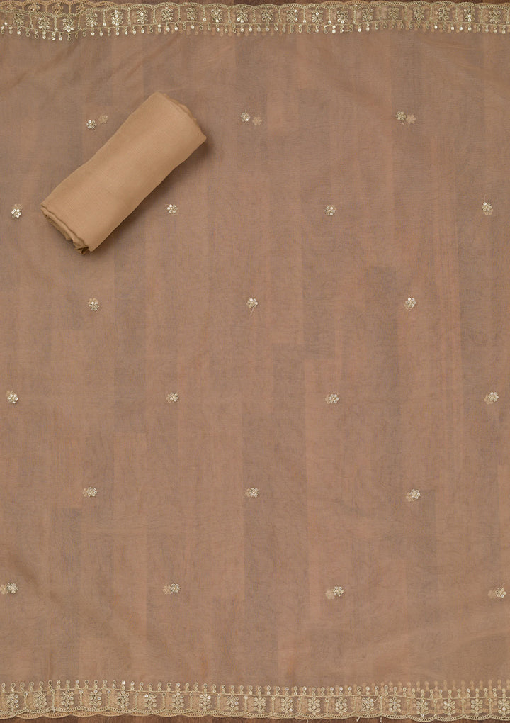 Peach Zariwork Semi Crepe Unstitched Salwar Suit