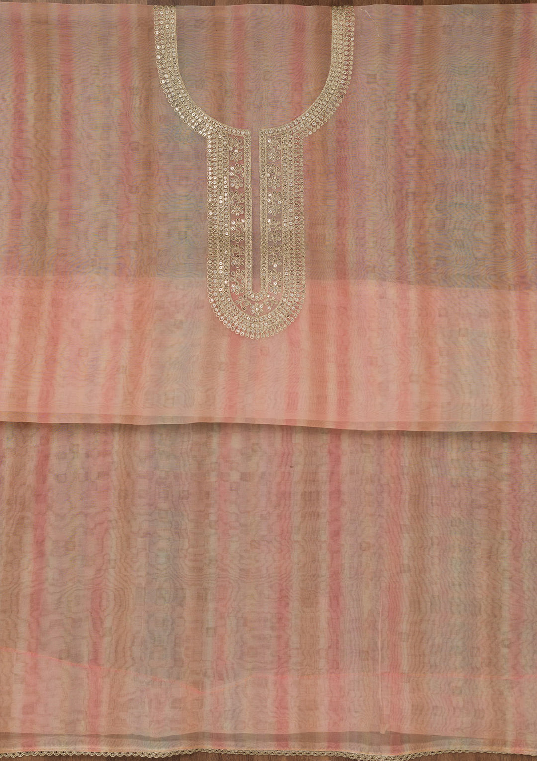 Peach Zariwork Semi Crepe Unstitched Salwar Suit