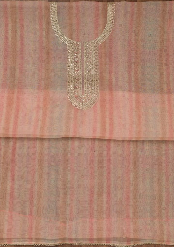 Peach Zariwork Semi Crepe Unstitched Salwar Suit