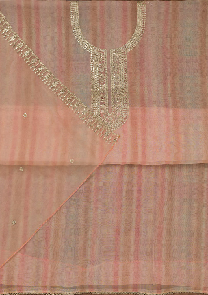 Peach Zariwork Semi Crepe Unstitched Salwar Suit
