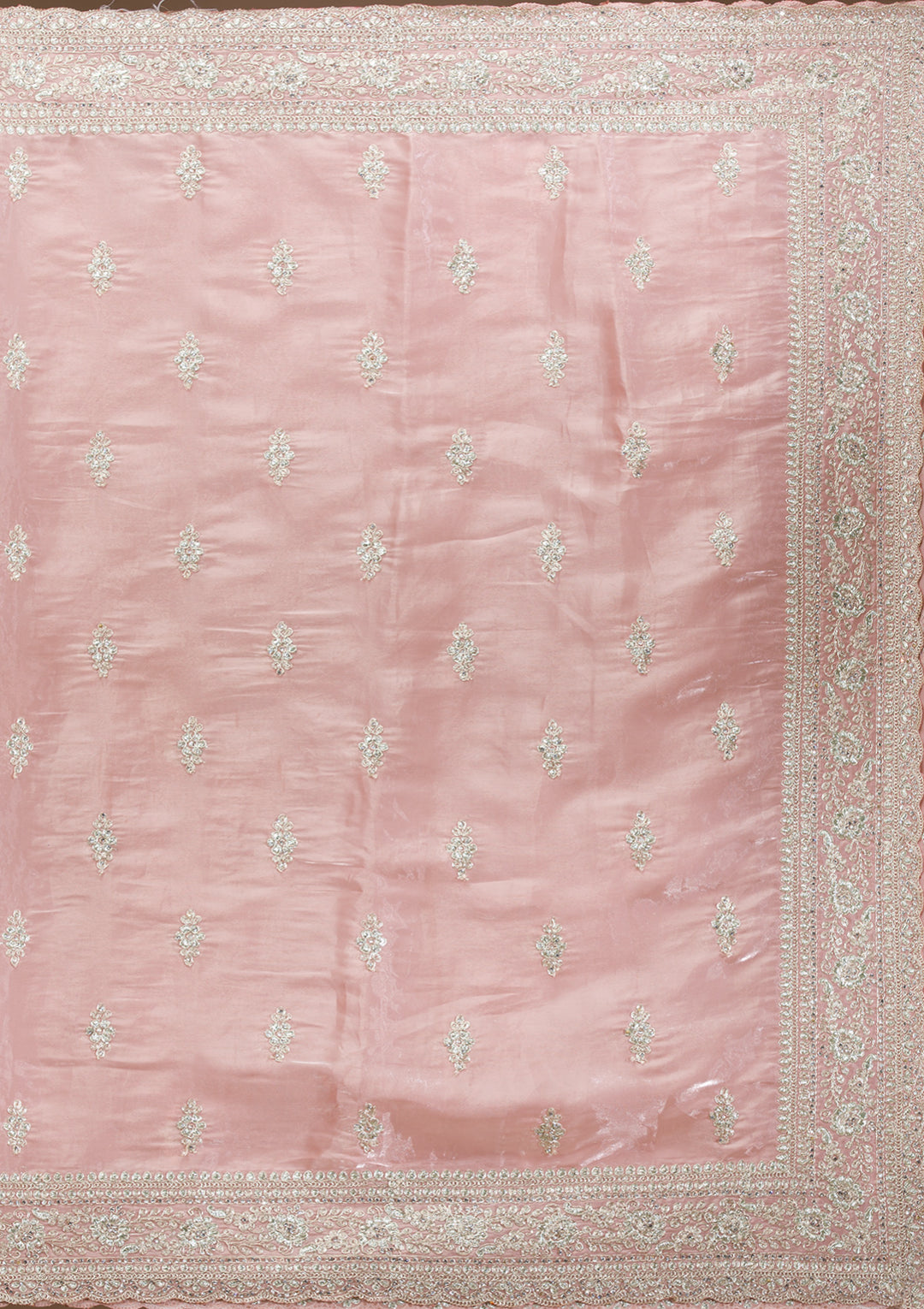 Peach Zariwork Semi Crepe Saree