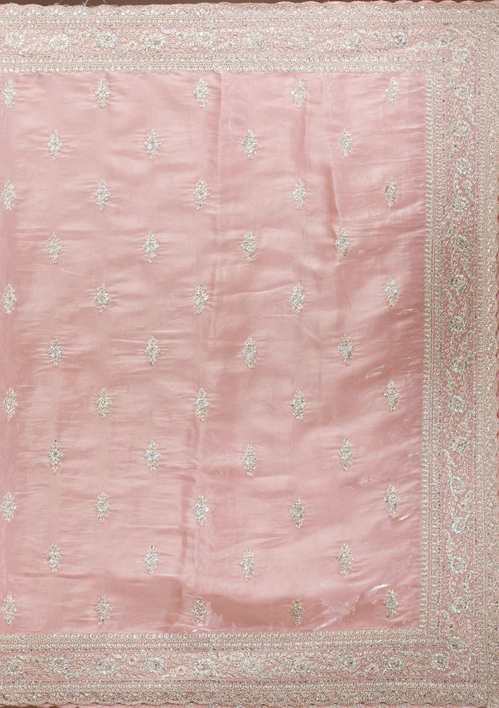 Peach Zariwork Semi Crepe Saree