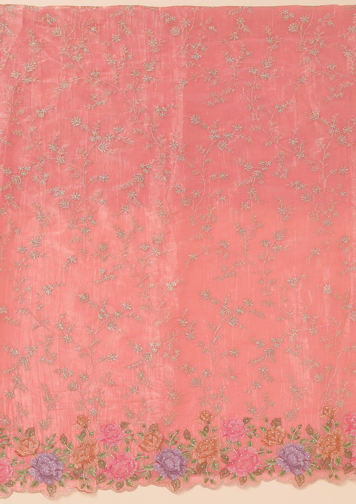 Peach Zariwork Semi Crepe Unstitched Salwar Suit