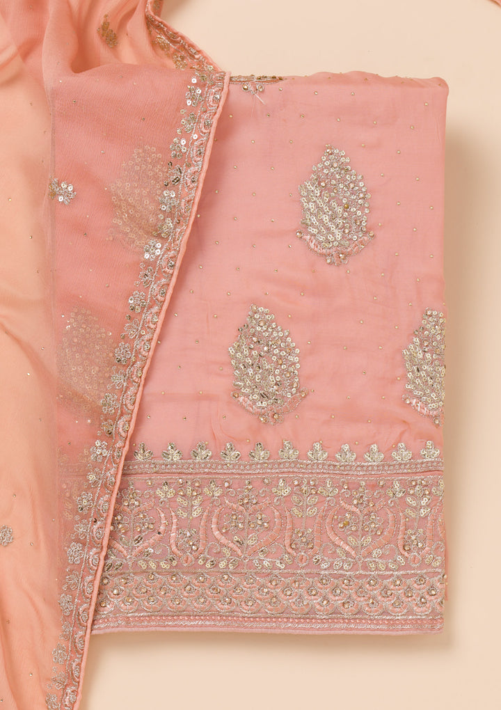 Peach Zariwork Semi Crepe Unstitched Salwar Suit