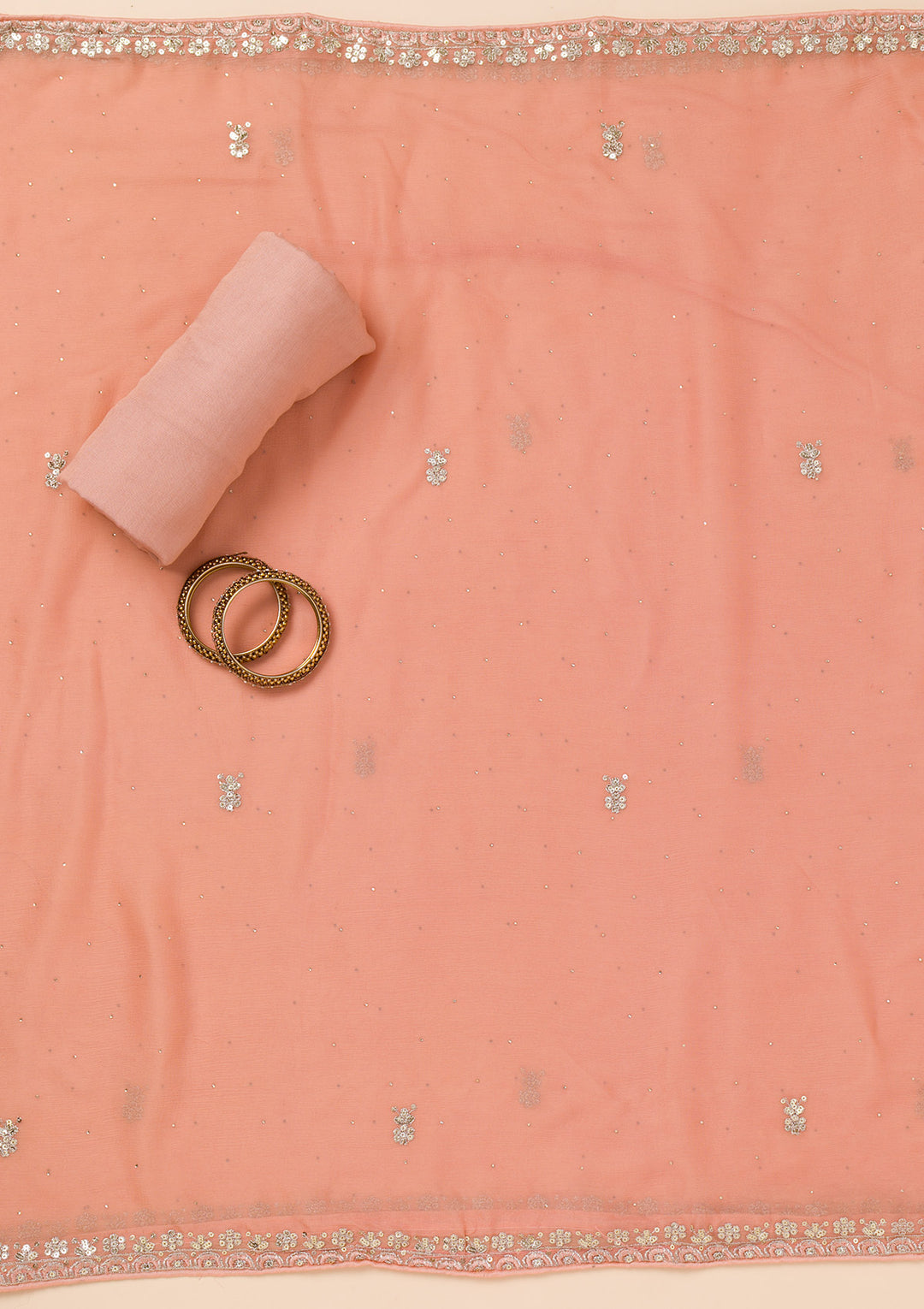 Peach Zariwork Semi Crepe Unstitched Salwar Suit