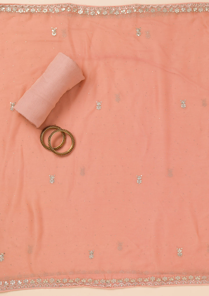 Peach Zariwork Semi Crepe Unstitched Salwar Suit