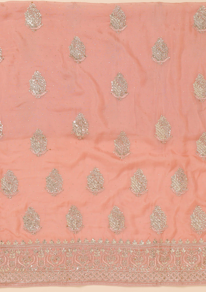 Peach Zariwork Semi Crepe Unstitched Salwar Suit