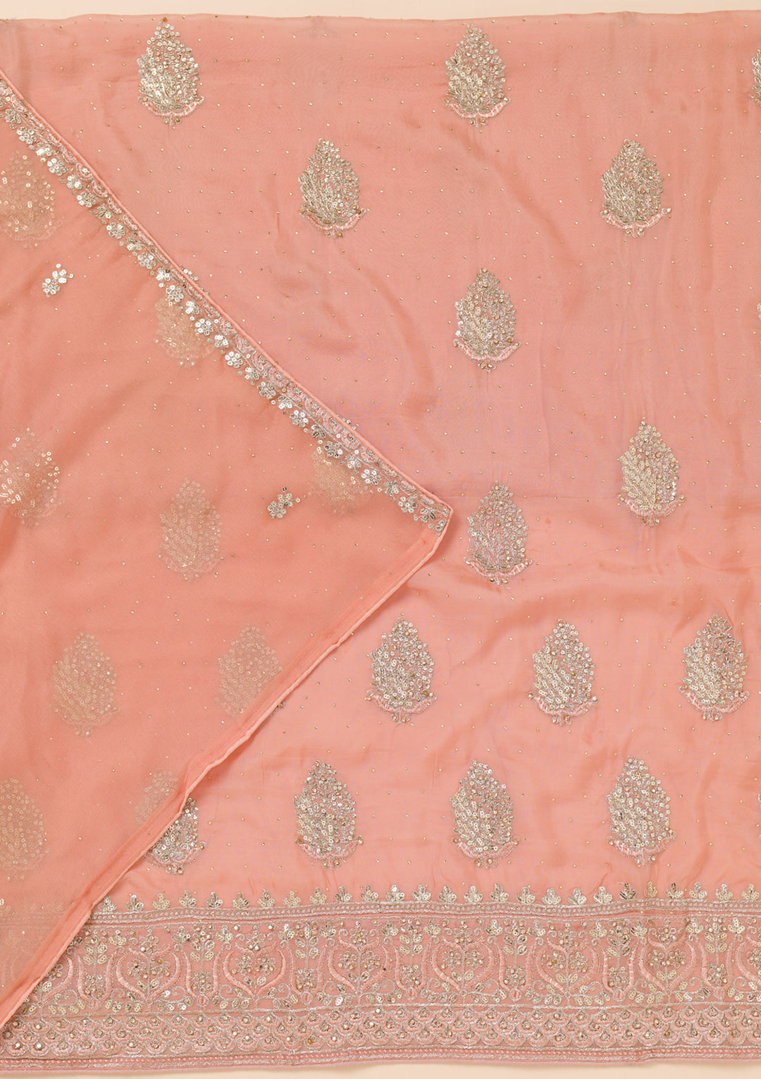 Peach Zariwork Semi Crepe Unstitched Salwar Suit