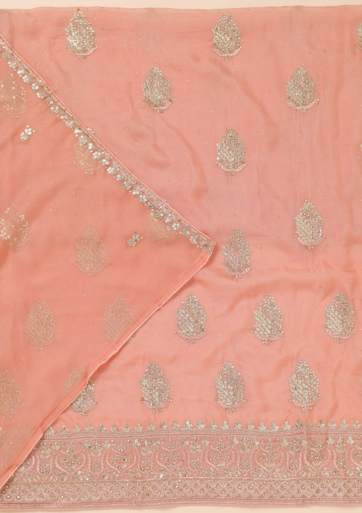 Peach Zariwork Semi Crepe Unstitched Salwar Suit