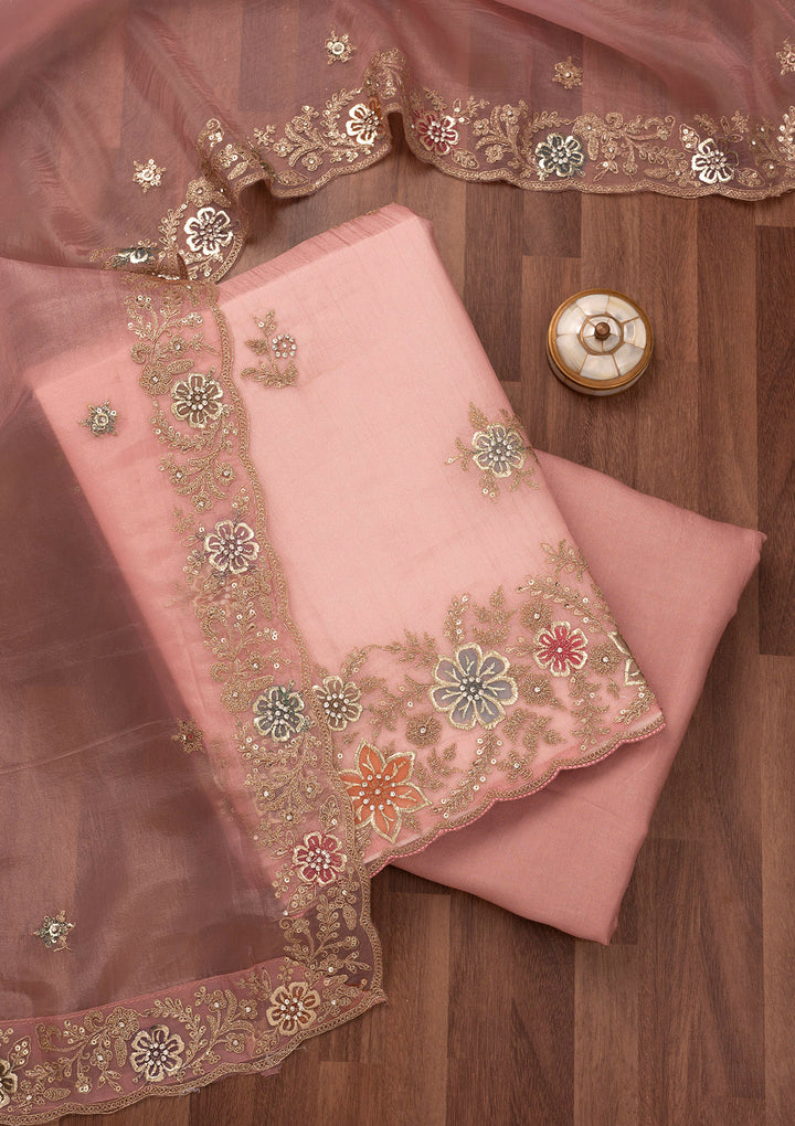 Peach Zariwork Semi Crepe Unstitched Salwar Suit