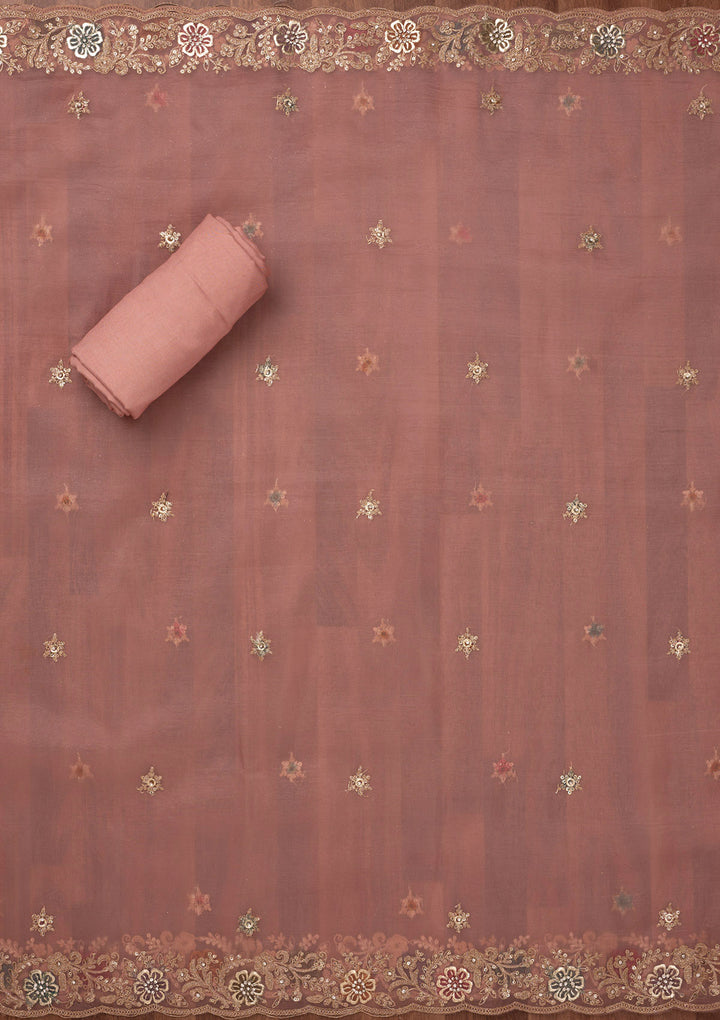 Peach Zariwork Semi Crepe Unstitched Salwar Suit