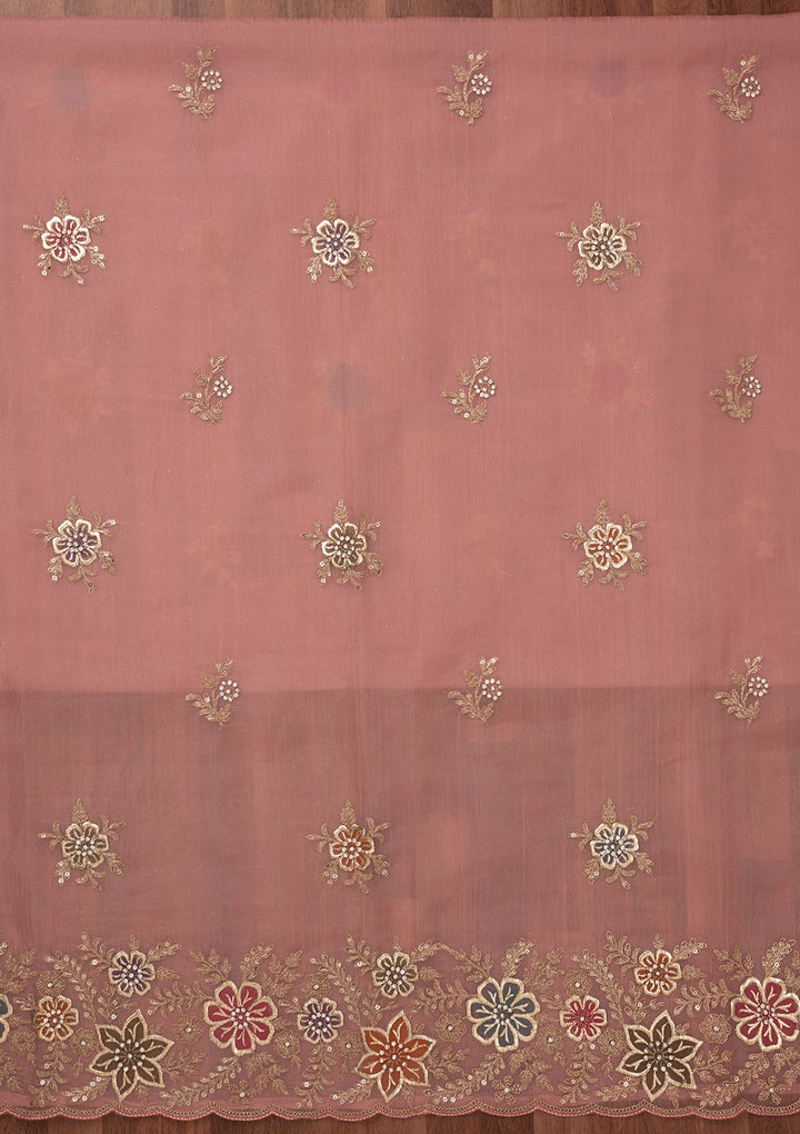 Peach Zariwork Semi Crepe Unstitched Salwar Suit