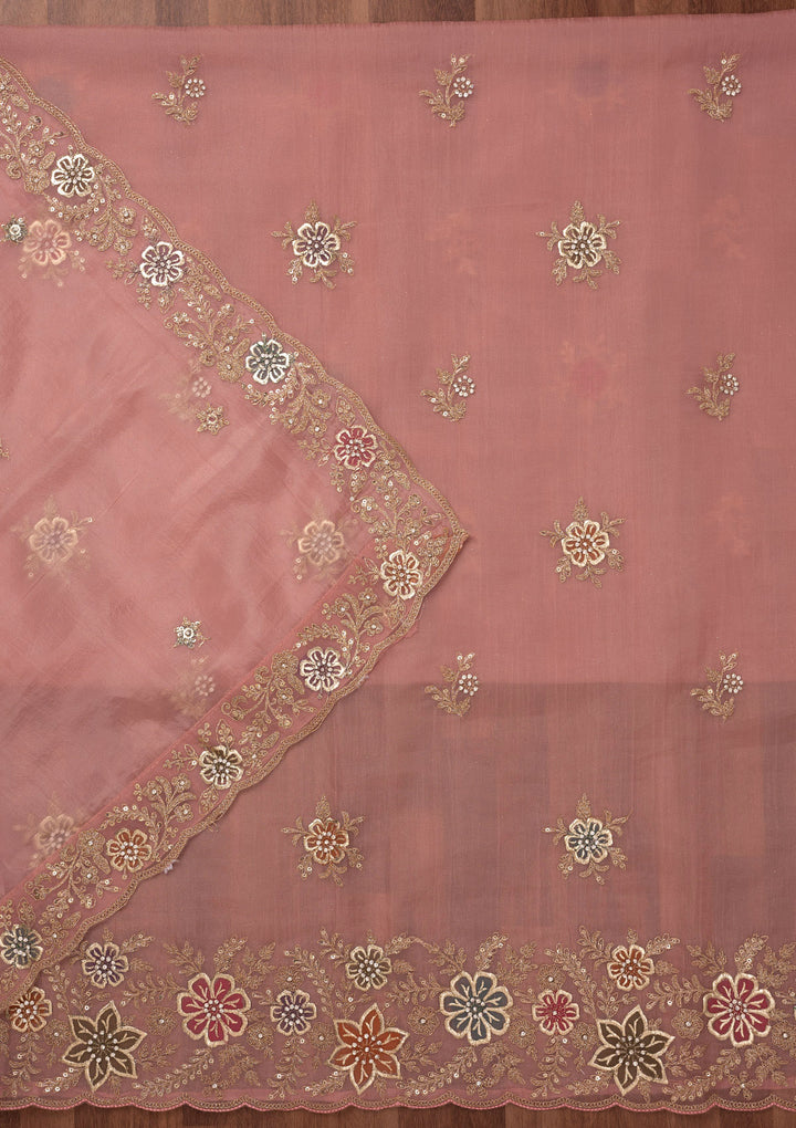 Peach Zariwork Semi Crepe Unstitched Salwar Suit