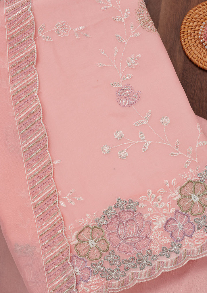 Peach Zariwork Semi Crepe Unstitched Salwar Suit