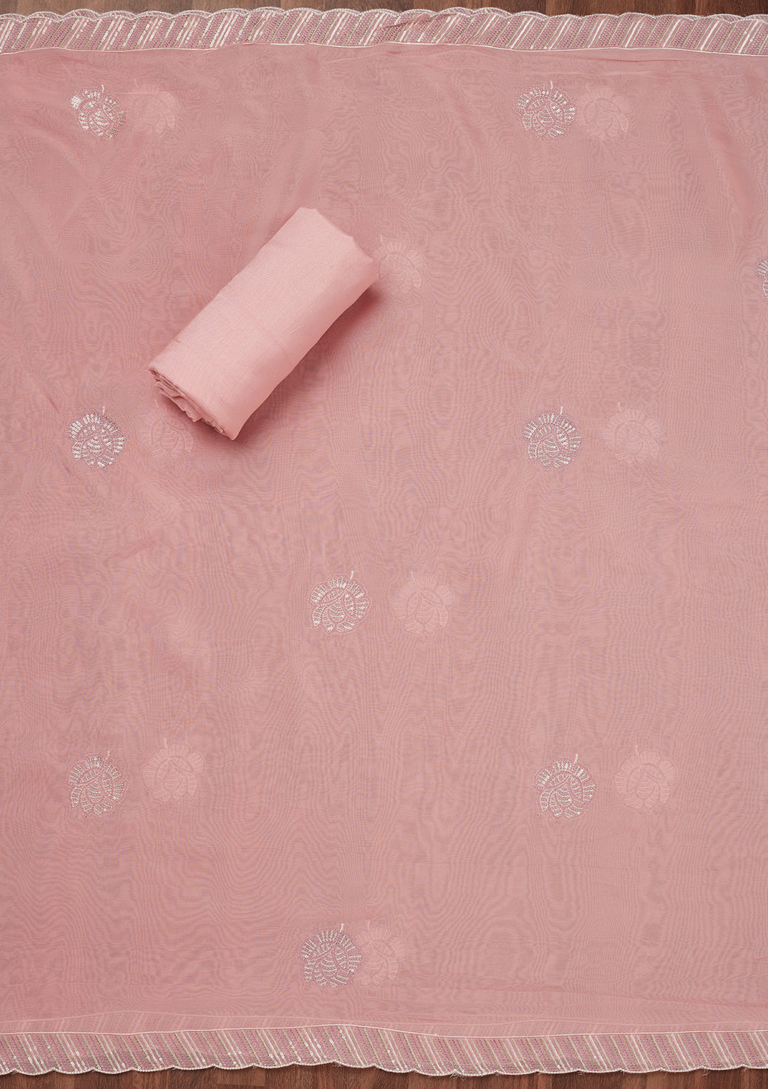 Peach Zariwork Semi Crepe Unstitched Salwar Suit