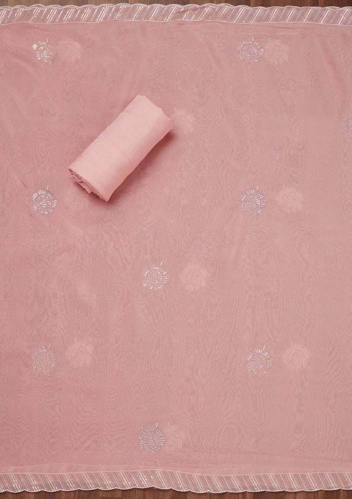 Peach Zariwork Semi Crepe Unstitched Salwar Suit