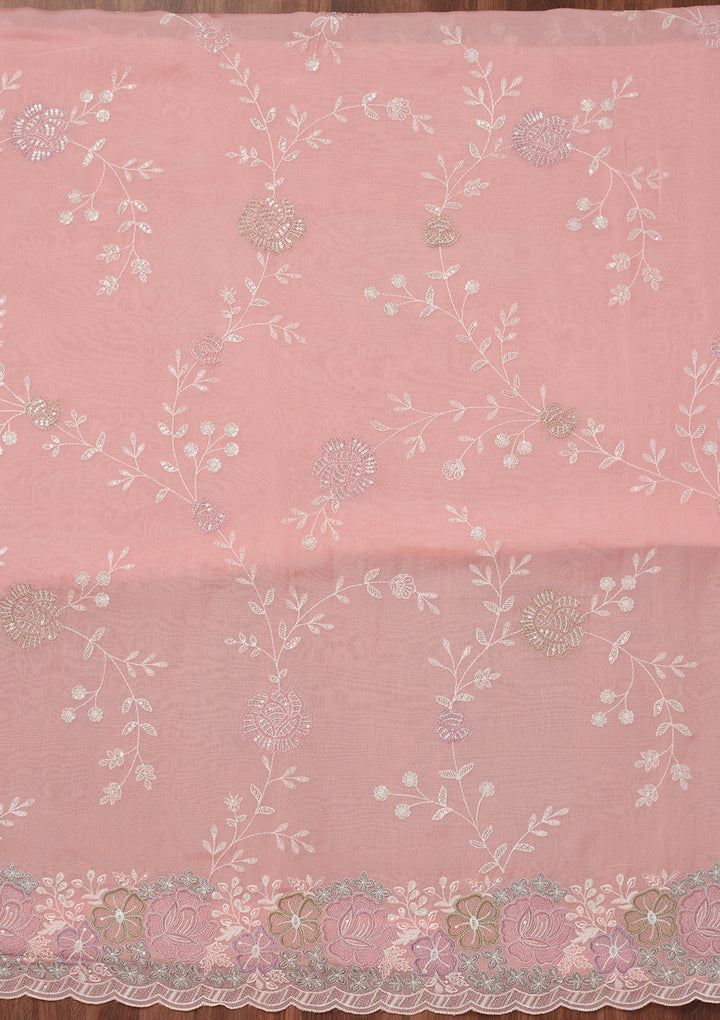Peach Zariwork Semi Crepe Unstitched Salwar Suit