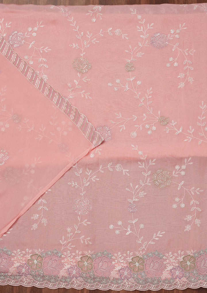 Peach Zariwork Semi Crepe Unstitched Salwar Suit