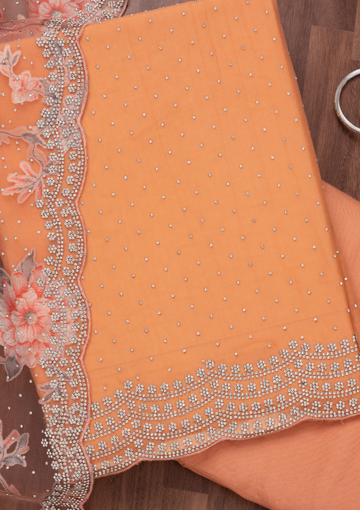 Peach Zariwork Semi Crepe Unstitched Salwar Suit