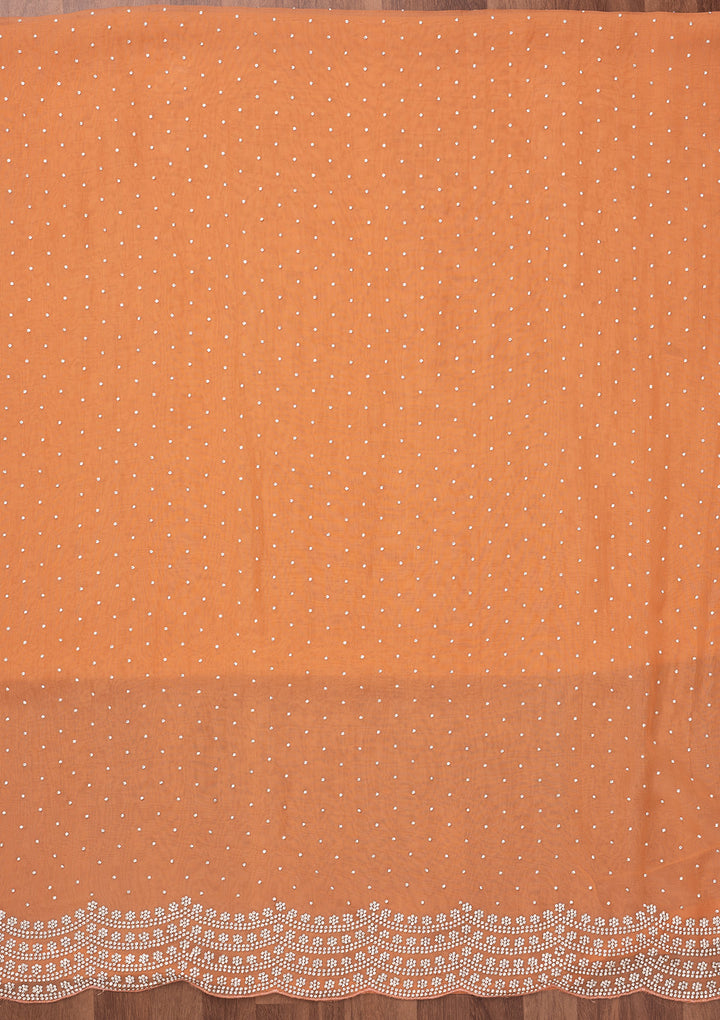 Peach Zariwork Semi Crepe Unstitched Salwar Suit