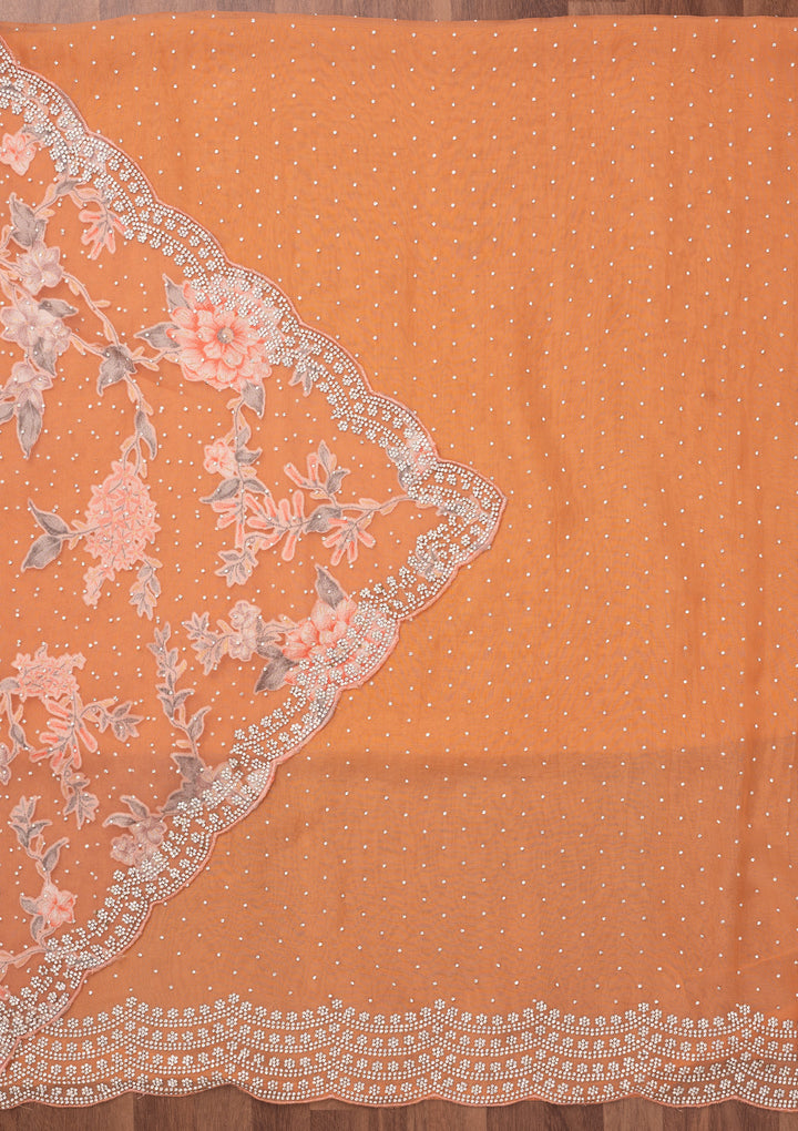 Peach Zariwork Semi Crepe Unstitched Salwar Suit