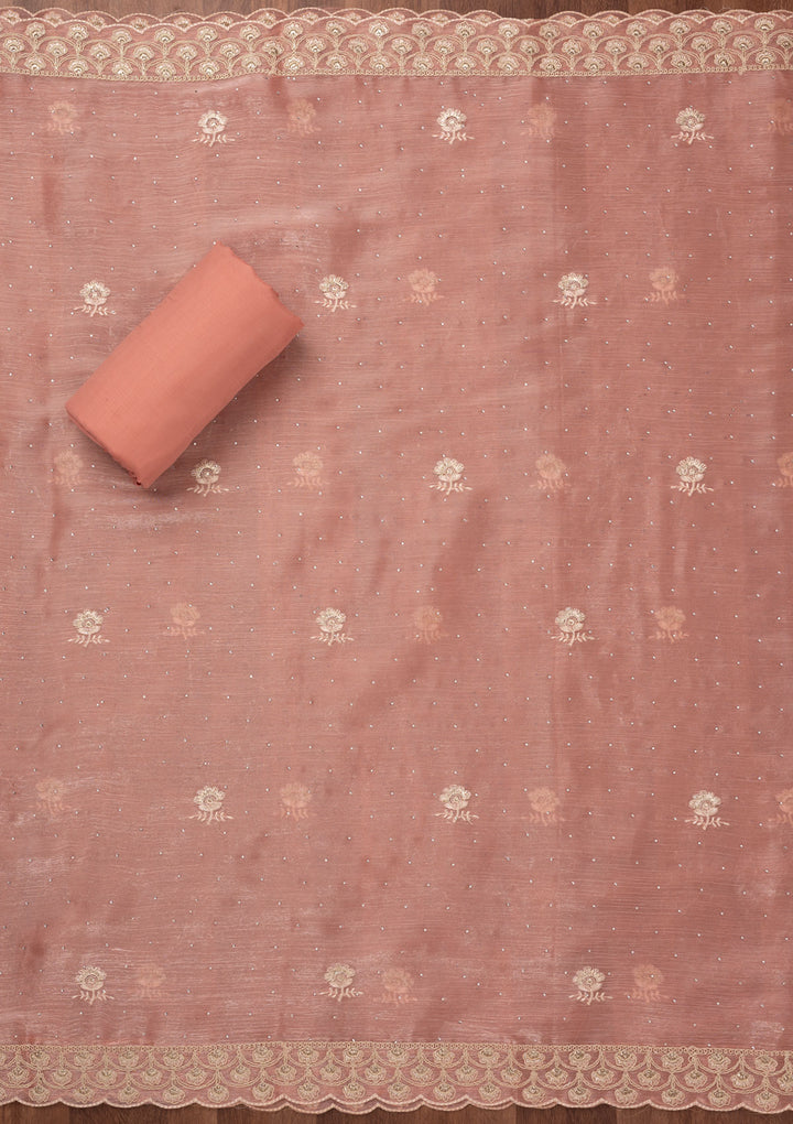 Peach Zariwork Semi Crepe Unstitched Salwar Suit