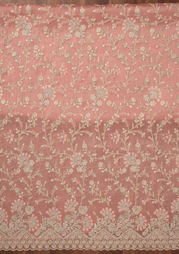 Peach Zariwork Semi Crepe Unstitched Salwar Suit
