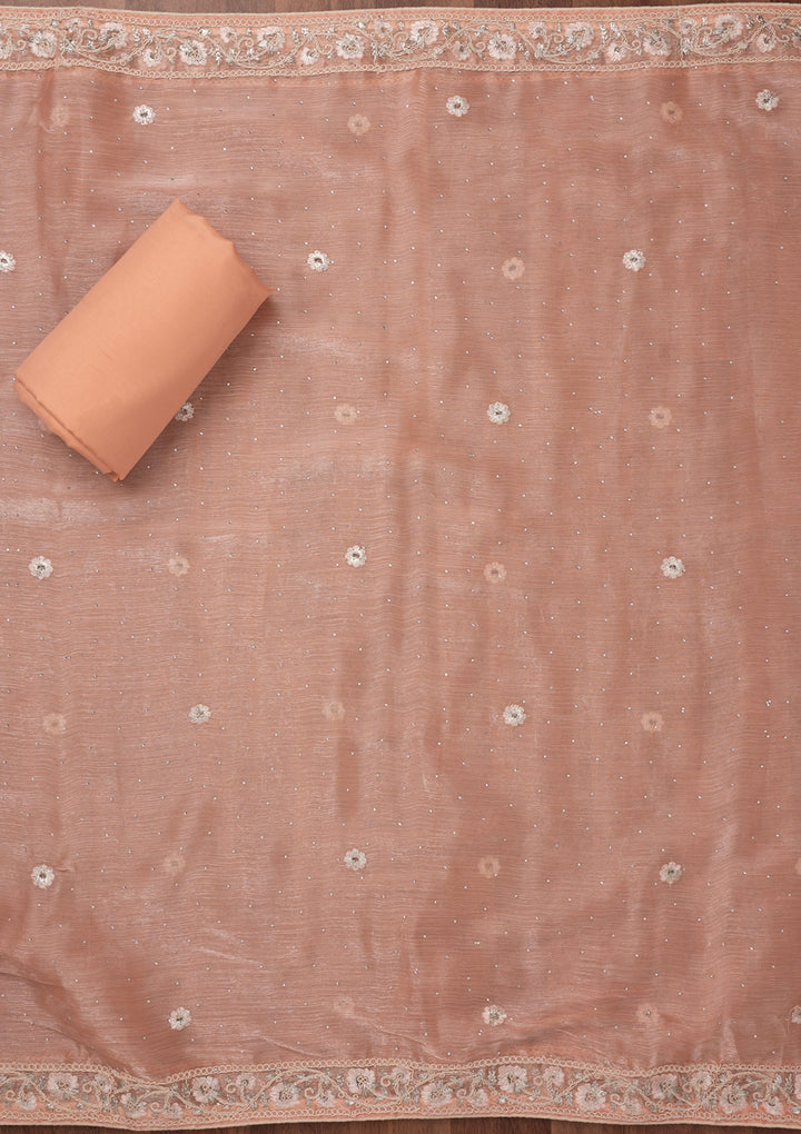 Peach Zariwork Semi Crepe Unstitched Salwar Suit