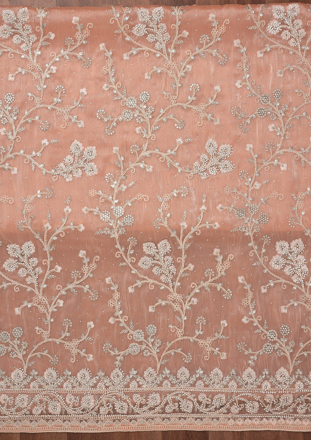 Peach Zariwork Semi Crepe Unstitched Salwar Suit