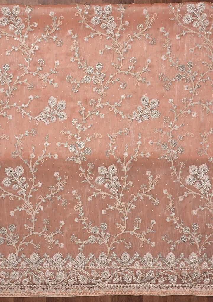Peach Zariwork Semi Crepe Unstitched Salwar Suit