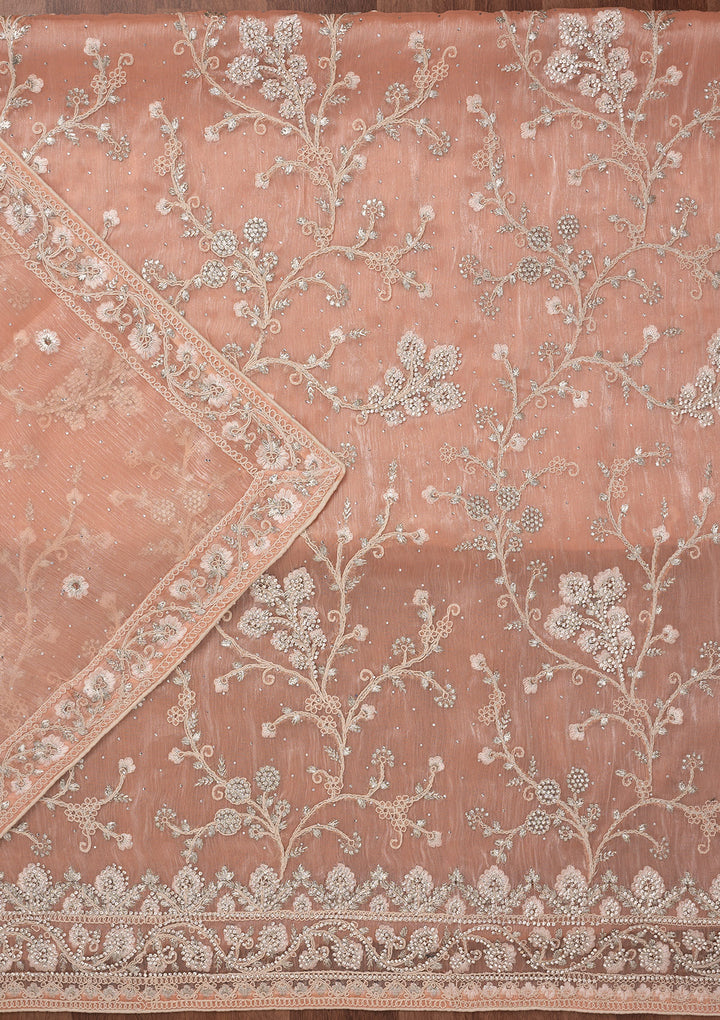 Peach Zariwork Semi Crepe Unstitched Salwar Suit