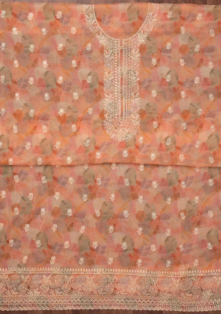 Peach Zariwork Semi Crepe Unstitched Salwar Suit