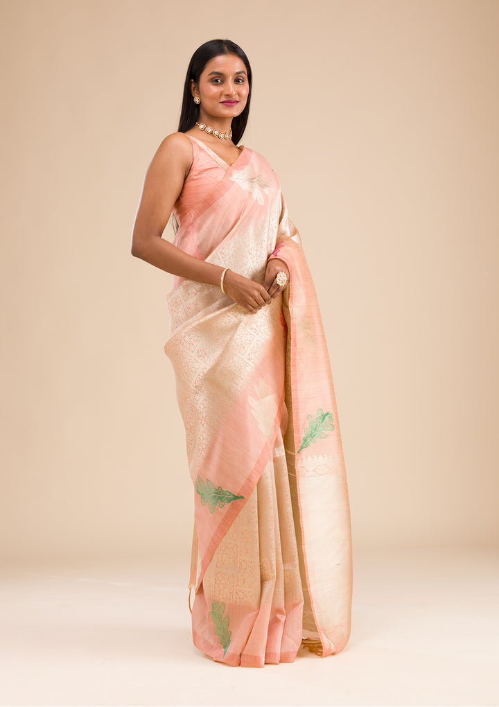 Peach Zariwork Soft Silk Saree