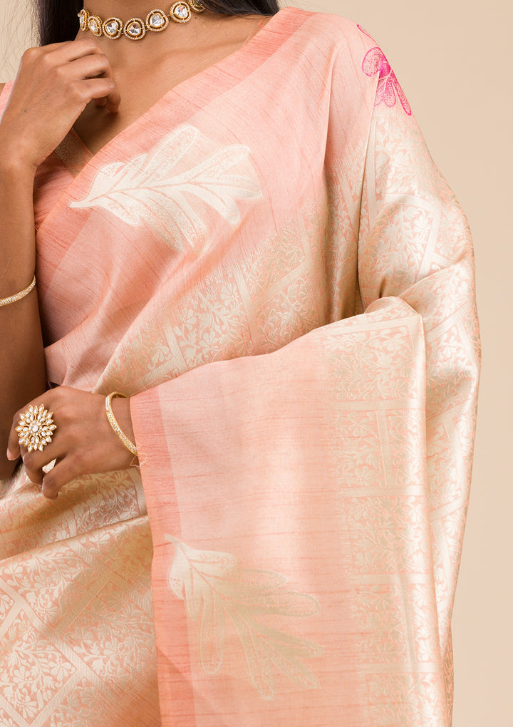 Peach Zariwork Soft Silk Saree