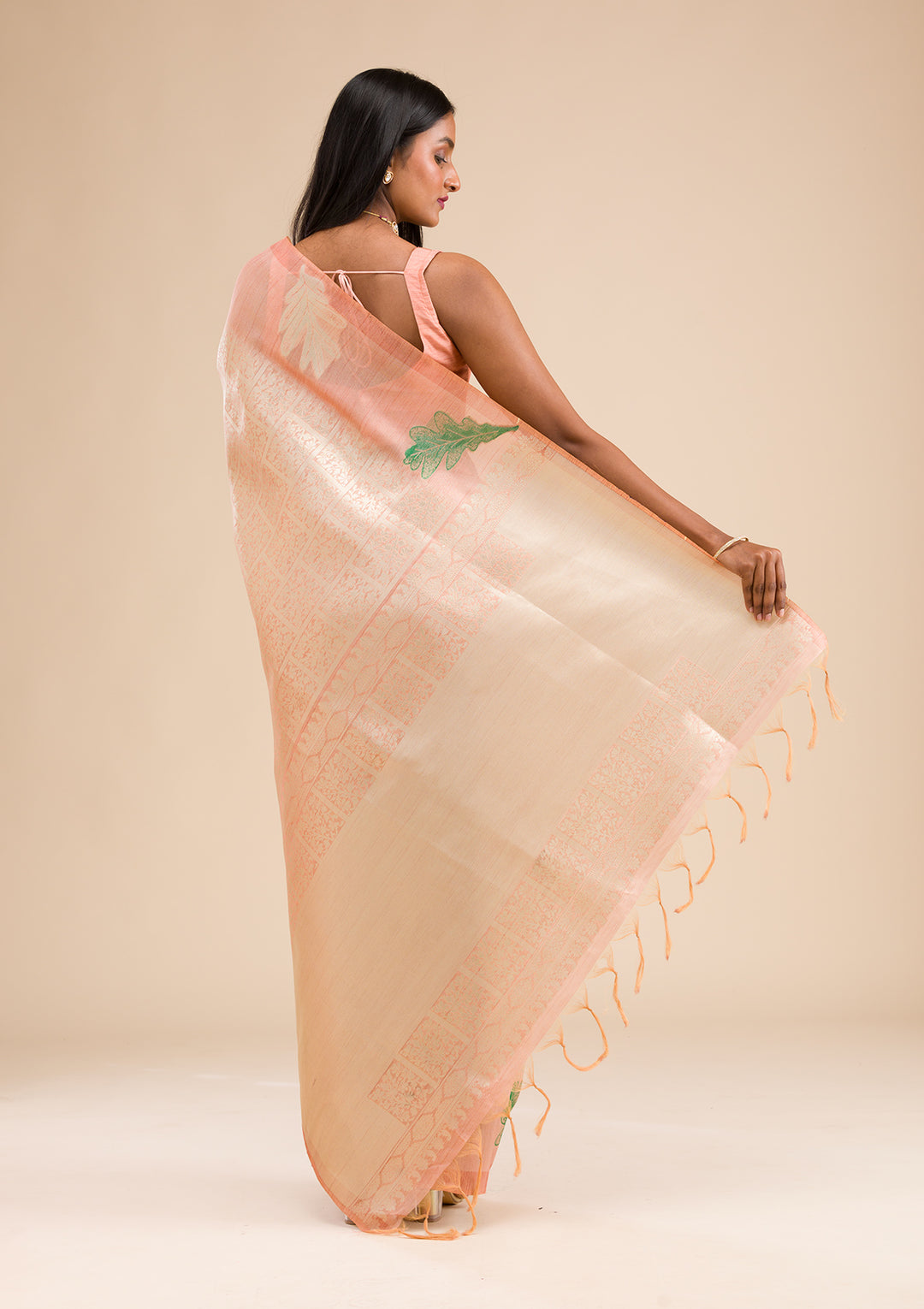 Peach Zariwork Soft Silk Saree