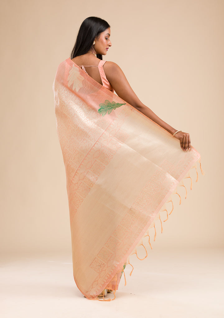 Peach Zariwork Soft Silk Saree