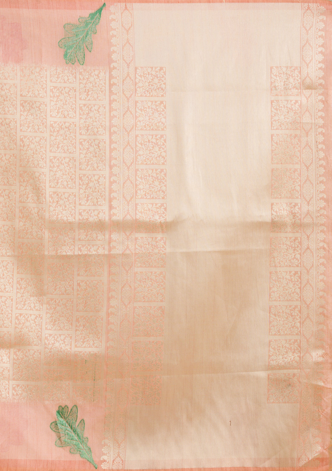 Peach Zariwork Soft Silk Saree