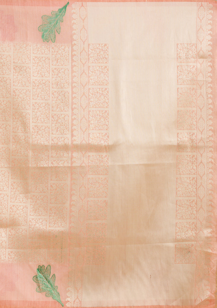 Peach Zariwork Soft Silk Saree