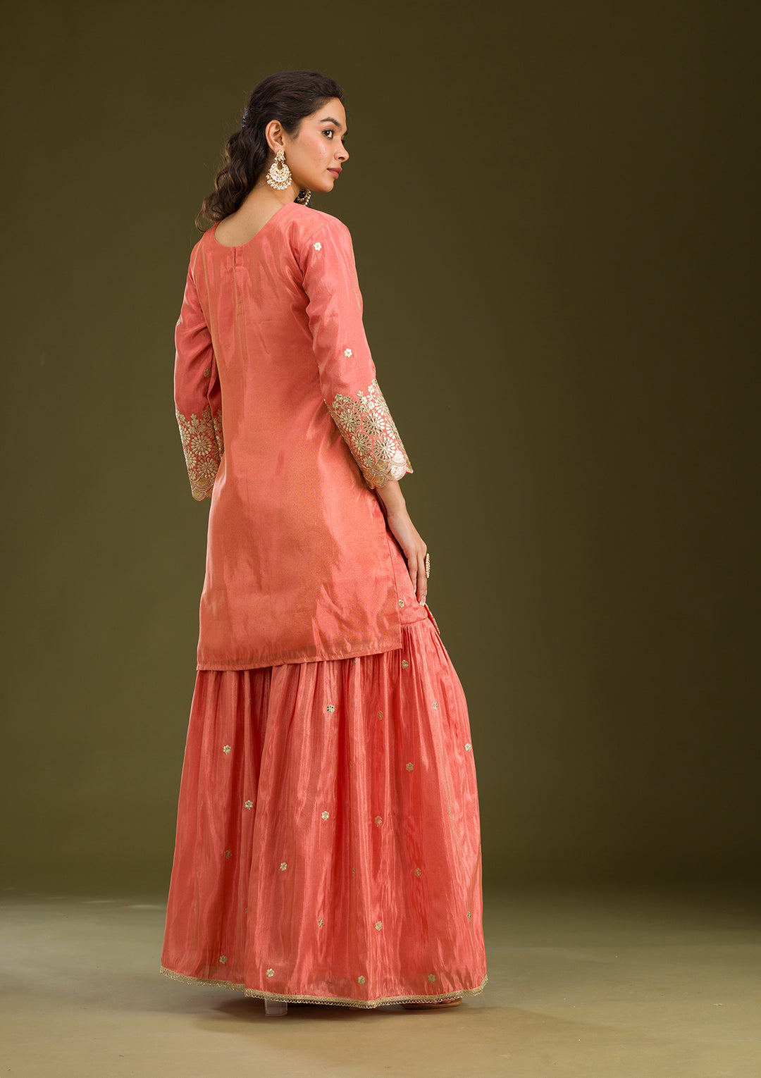 Peach Zariwork Tissue Readymade Salwar Suit