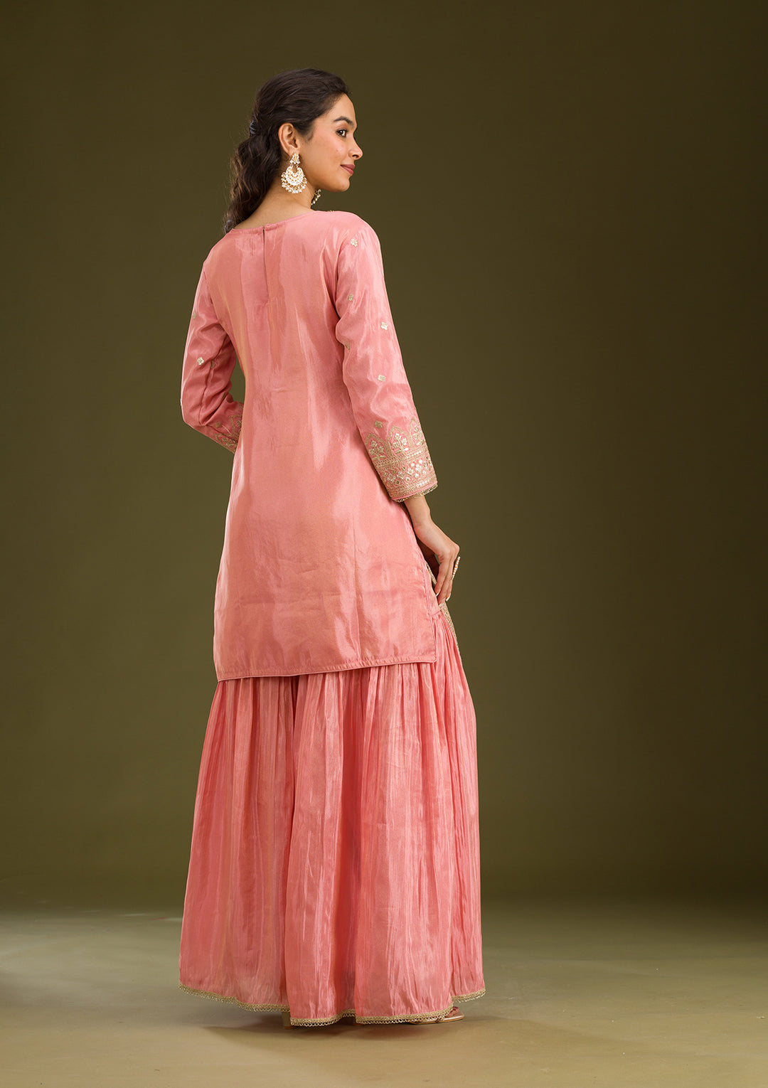 Peach Zariwork Tissue Readymade Salwar Suit