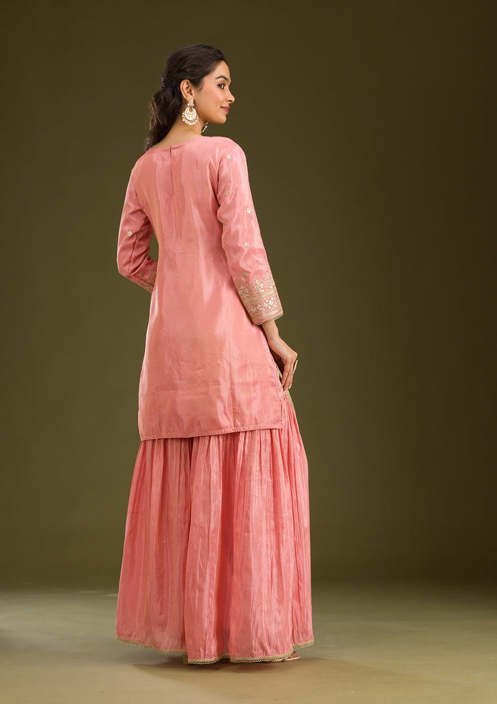 Peach Zariwork Tissue Readymade Salwar Suit
