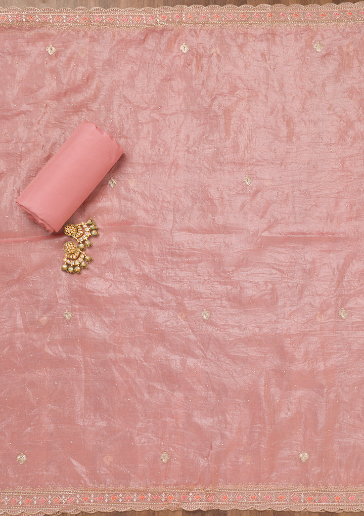 Peach Zariwork Tissue Unstitched Salwar Suit
