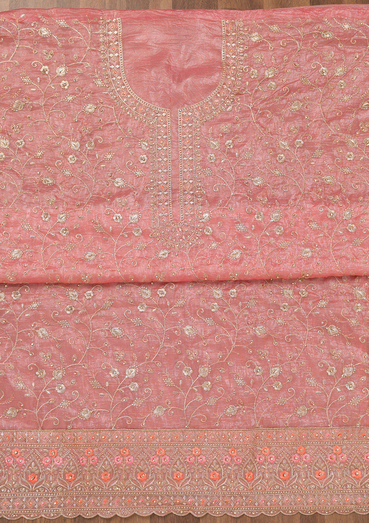 Peach Zariwork Tissue Unstitched Salwar Suit