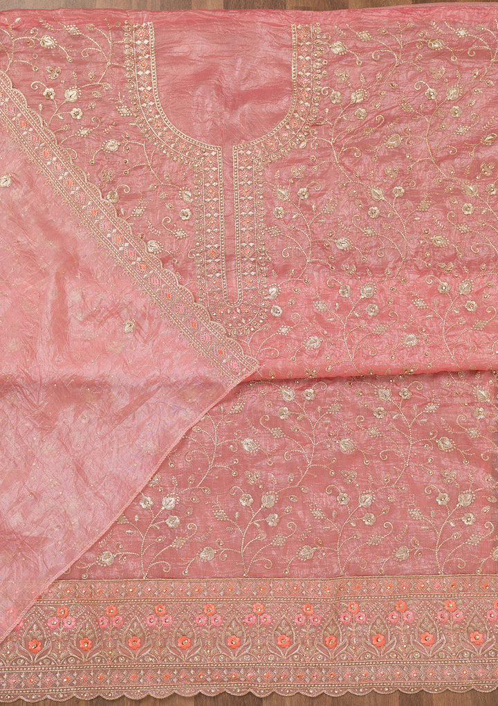 Peach Zariwork Tissue Unstitched Salwar Suit