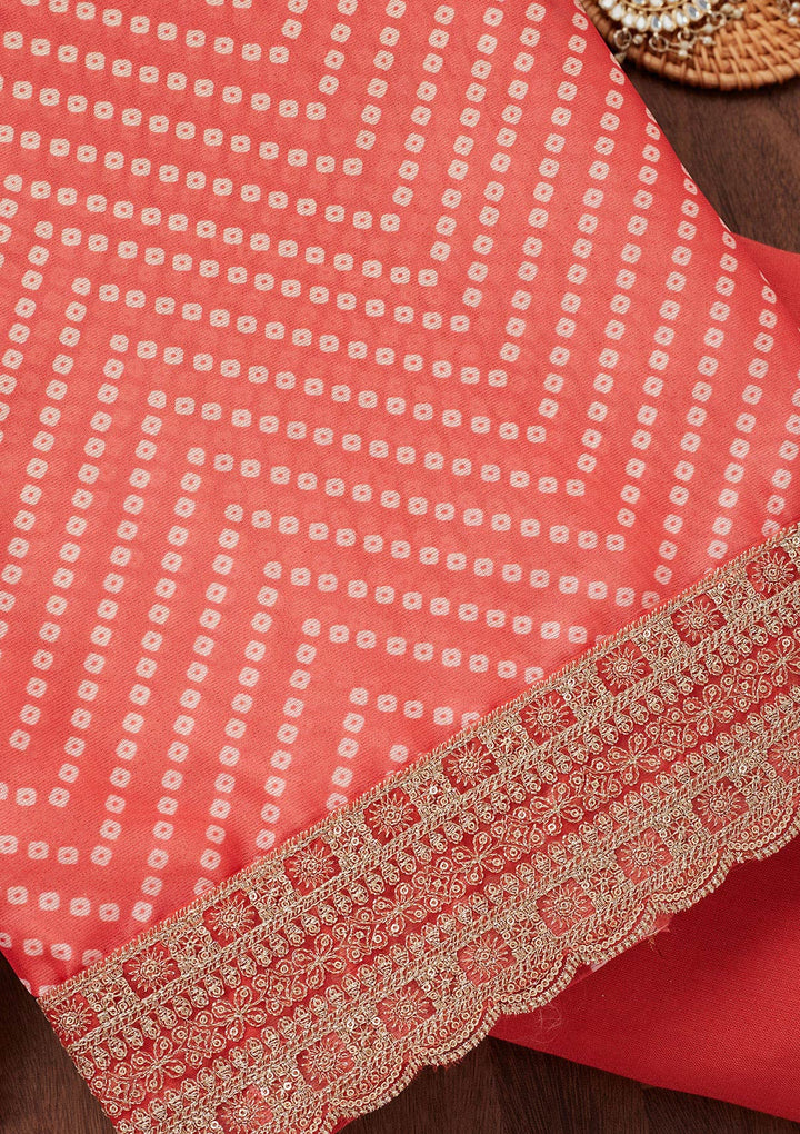 Peach and Parrot Green Zariwork Tissue Unstitched Salwar Suit